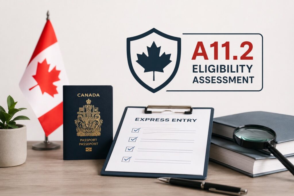 RCC officer reviewing Express Entry application for A11.2 eligibility assessment and CRS verification
